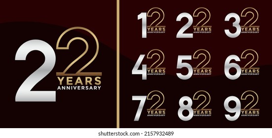 Logotipo del juego de Aniversario y color oro y plata con fondo marrón para celebración