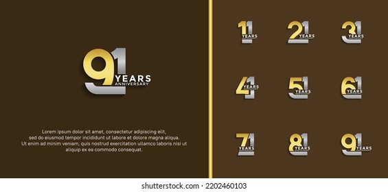 set of anniversary logotype gold and silver color on dark brown background for celebration moment