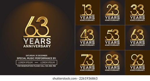 set of anniversary logotype gold and silver color for special celebration event