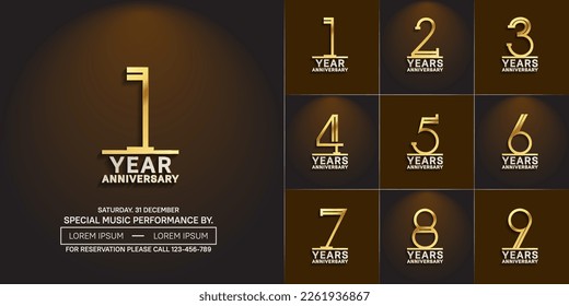 set of anniversary logotype gold and silver color for special celebration event