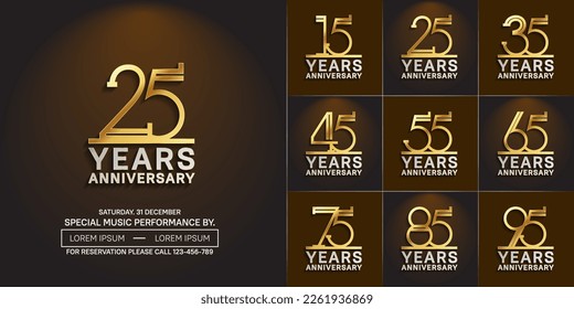 set of anniversary logotype gold and silver color for special celebration event