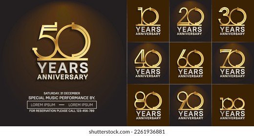 set of anniversary logotype gold and silver color for special celebration event