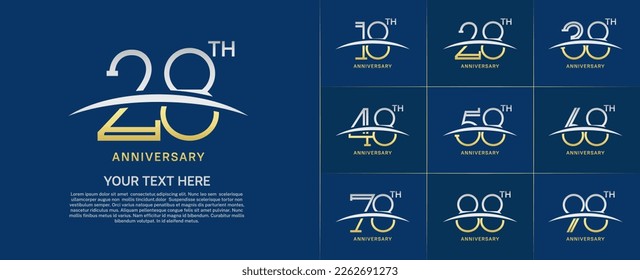 set of anniversary logotype gold and silver color with swoosh for special celebration event