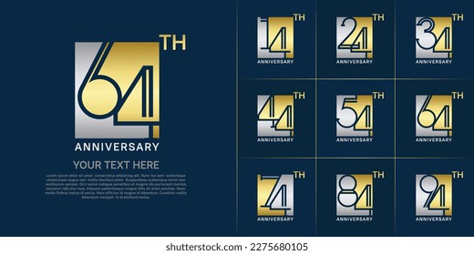 set of anniversary logotype gold and silver color in square for special celebration event