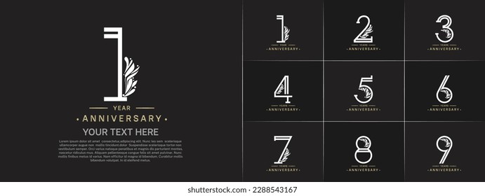 set of anniversary logotype gold and silver color and ornament for special celebration event