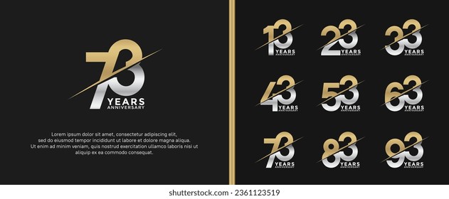 set of anniversary logotype gold and silver color on black background for celebration moment