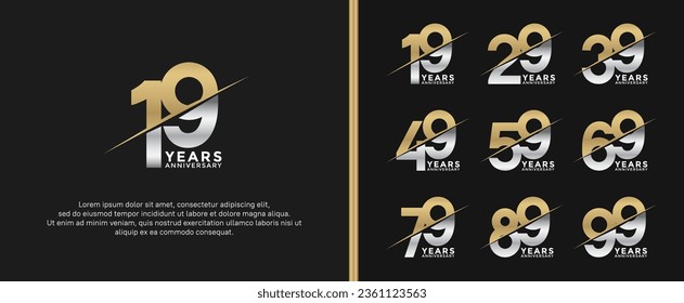 juego de años logotipo oro y color plata sobre fondo negro para momento de celebración