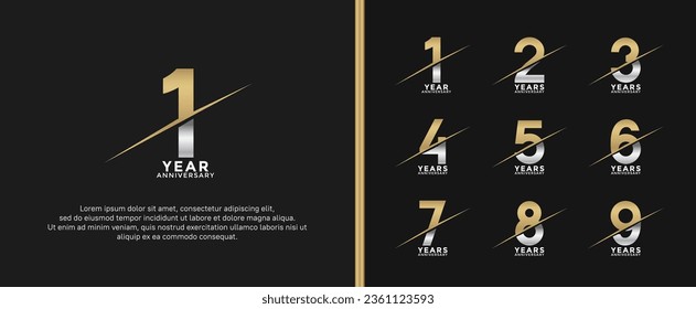 set of anniversary logotype gold and silver color on black background for celebration moment