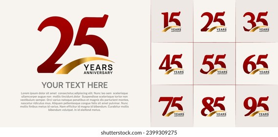 Set of Anniversary Logotype with gold swoosh, red color can be use for special day celebration