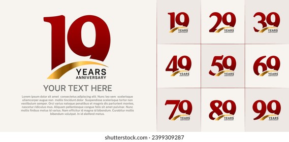 Set of Anniversary Logotype with gold swoosh, red color can be use for special day celebration