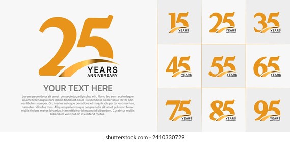 Set of Anniversary Logotype with gold swoosh, orange color can be use for special day celebration