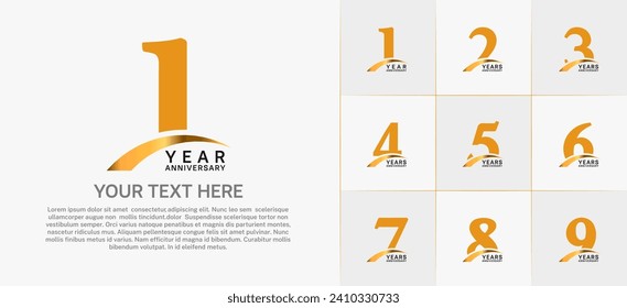 Set of Anniversary Logotype with gold swoosh, orange color can be use for special day celebration