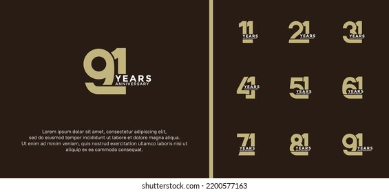 set of anniversary logotype gold and white color on dark brown background for celebration moment