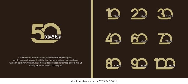 set of anniversary logotype gold and white color on dark brown background for celebration moment