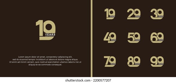 set of anniversary logotype gold and white color on dark brown background for celebration moment