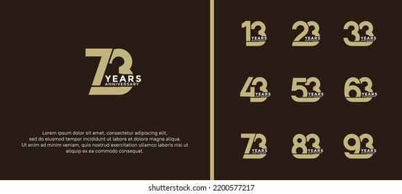 set of anniversary logotype gold and white color on dark brown background for celebration moment