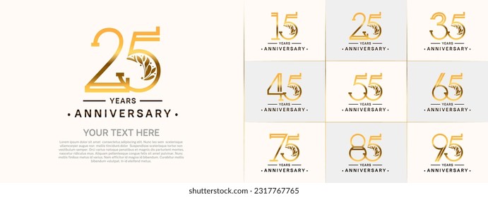 set of anniversary logotype golden and black color and ornament for special celebration event