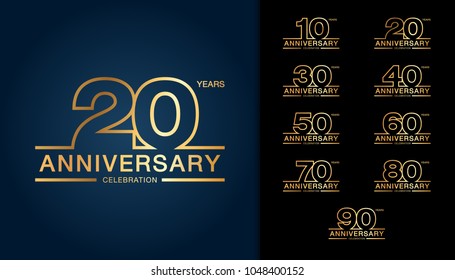 Set of anniversary logotype. Golden anniversary celebration emblem design for booklet, leaflet, magazine, brochure poster, web, invitation or greeting card. Vector illustration.