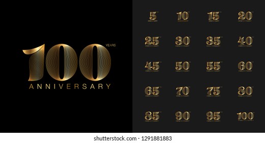 Set of anniversary logotype. Golden anniversary celebration emblem design for company profile, booklet, leaflet, magazine, brochure, poster, web, invitation or greeting card. Vector illustration.