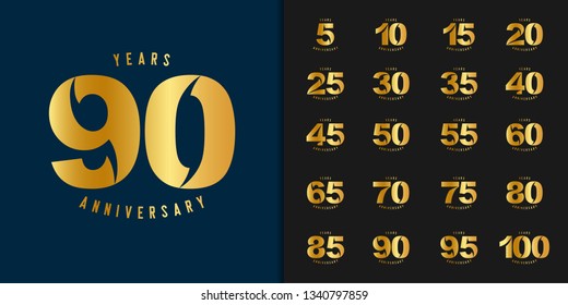 Set of anniversary logotype. Golden anniversary celebration emblem design for company profile, booklet, leaflet, magazine, brochure poster, web, invitation or greeting card. Vector illustration.