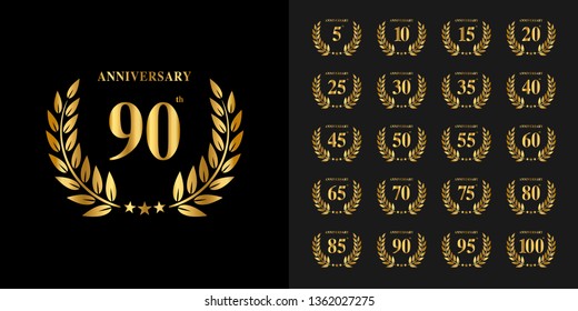 Set of anniversary logotype. Golden anniversary celebration emblem design for company profile, booklet, leaflet, magazine, brochure poster, web, invitation or greeting card. Vector illustration.