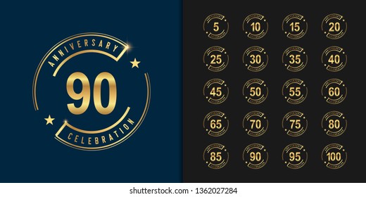 Set of anniversary logotype. Golden anniversary celebration emblem design for company profile, booklet, leaflet, magazine, brochure poster, web, invitation or greeting card. Vector illustration.