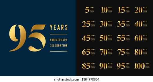 Set of anniversary logotype. Golden anniversary celebration emblem design for company profile, booklet, leaflet, magazine, brochure, web, invitation or greeting card. Vector illustration.