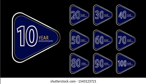 Set of anniversary logotype. Golden anniversary celebration emblem design for booklet, leaflet, magazine, brochure poster, web, invitation or greeting card. Vector illustration.