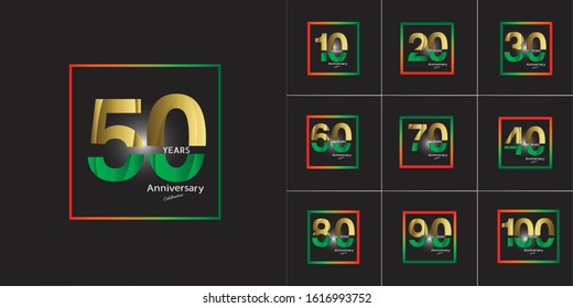 Set of anniversary logotype. Golden anniversary celebration emblem design for booklet, leaflet, magazine, brochure poster, web, invitation or greeting card. Vector illustration.