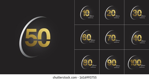 Set of anniversary logotype. Golden anniversary celebration emblem design for booklet, leaflet, magazine, brochure poster, web, invitation or greeting card. Vector illustration.