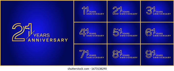 Set of anniversary logotype. Golden anniversary celebration with dotted line style color for booklet, leaflet, magazine, brochure poster, web, invitation or greeting card. Vector illustration.