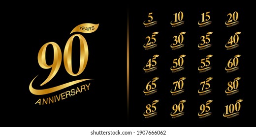 Set of anniversary logotype. Golden anniversary celebration emblem design. Vector illustration.