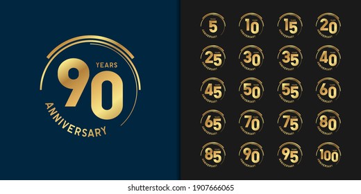 Set of anniversary logotype. Golden anniversary celebration emblem design. Vector illustration.