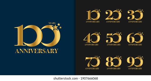 Set of anniversary logotype. Golden anniversary celebration emblem design. Vector illustration.