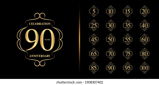 Set of anniversary logotype. Golden anniversary celebration emblem design. Vector illustration.