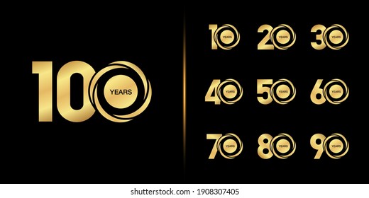 Set of anniversary logotype. Golden anniversary celebration emblem design. Vector illustration.