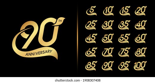 Set of anniversary logotype. Golden anniversary celebration emblem design. Vector illustration.