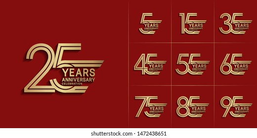 set of anniversary logotype with golden color for celebration purpose and special moment