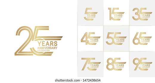 set of anniversary logotype with golden color for celebration purpose and special moment
