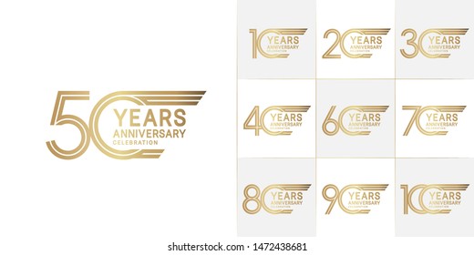 set of anniversary logotype with golden color for celebration purpose and special moment