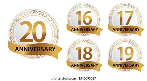 Set Of Anniversary Logotype With Golden Color For Celebration Special Moment