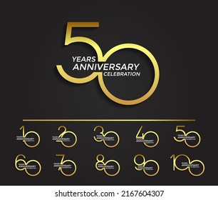 conjunto de aniversario logotipo oro color premium edición sobre fondo negro para celebración