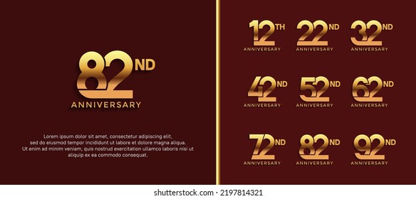 set of anniversary logotype golden color on dark red background for celebration moment