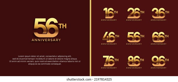 set of anniversary logotype golden color on dark red background for celebration moment