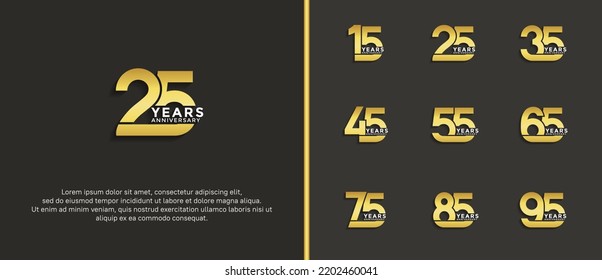 set of anniversary logotype golden color on brown background for celebration moment