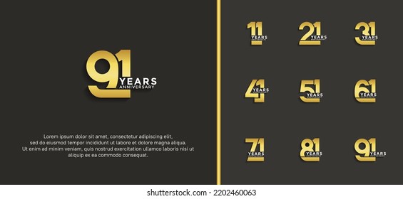 set of anniversary logotype golden color on brown background for celebration moment