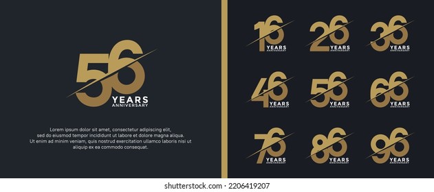 set of anniversary logotype golden color on black background for celebration moment