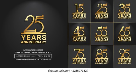 set of anniversary logotype golden color for special celebration event