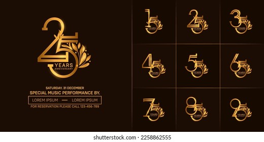 set of anniversary logotype golden color with ornament for special celebration event