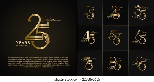 set of anniversary logotype golden color with leaf for special celebration event